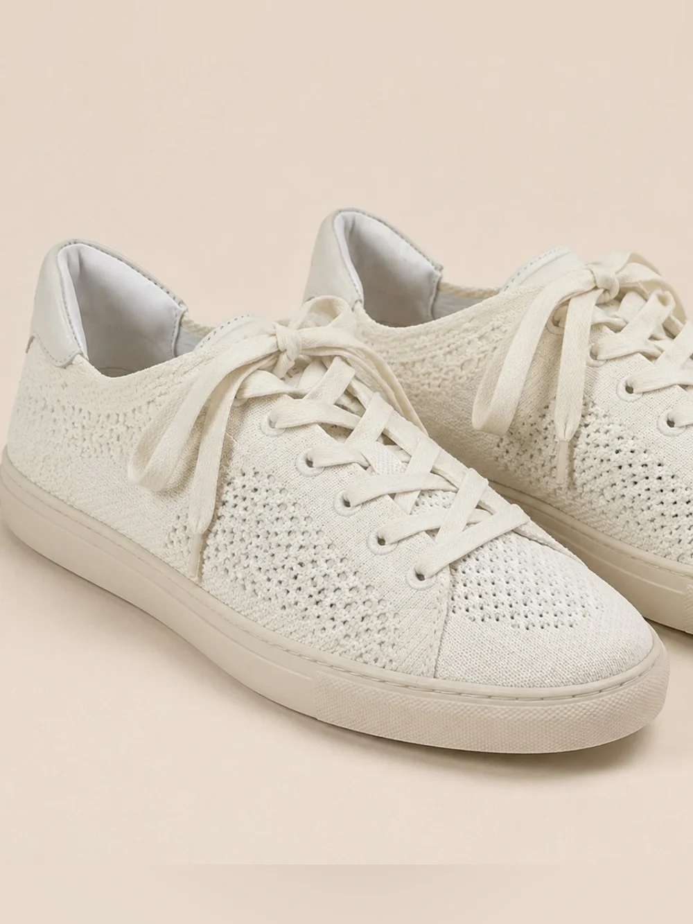 REISS Brackley Knit Sneakers Ivory Leather Trim Women’s US 8 EU 38 NWOB